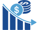 Icon of coins hovering over a bar graph.